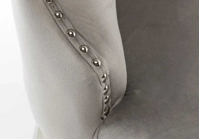 Chaises en velours gris avec poignée argentée - Lora x2