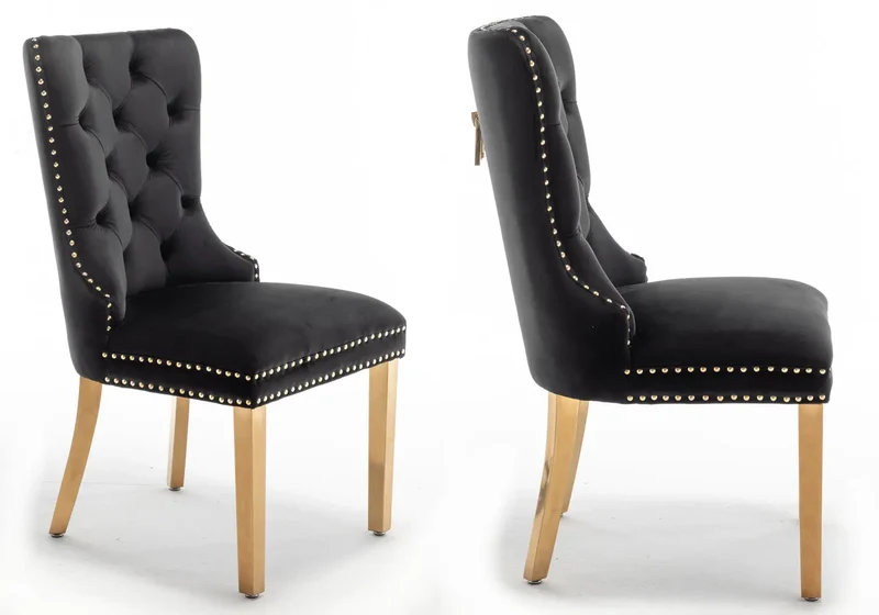 Chaises en velours noir avec poignée dorée - Lora x2