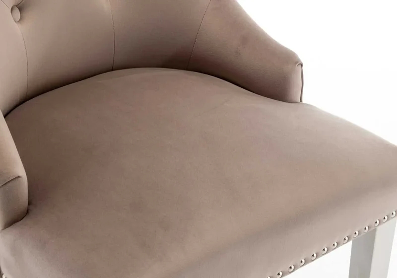 Chaise capitonnée velours moka tête de lion argent - Lion x2