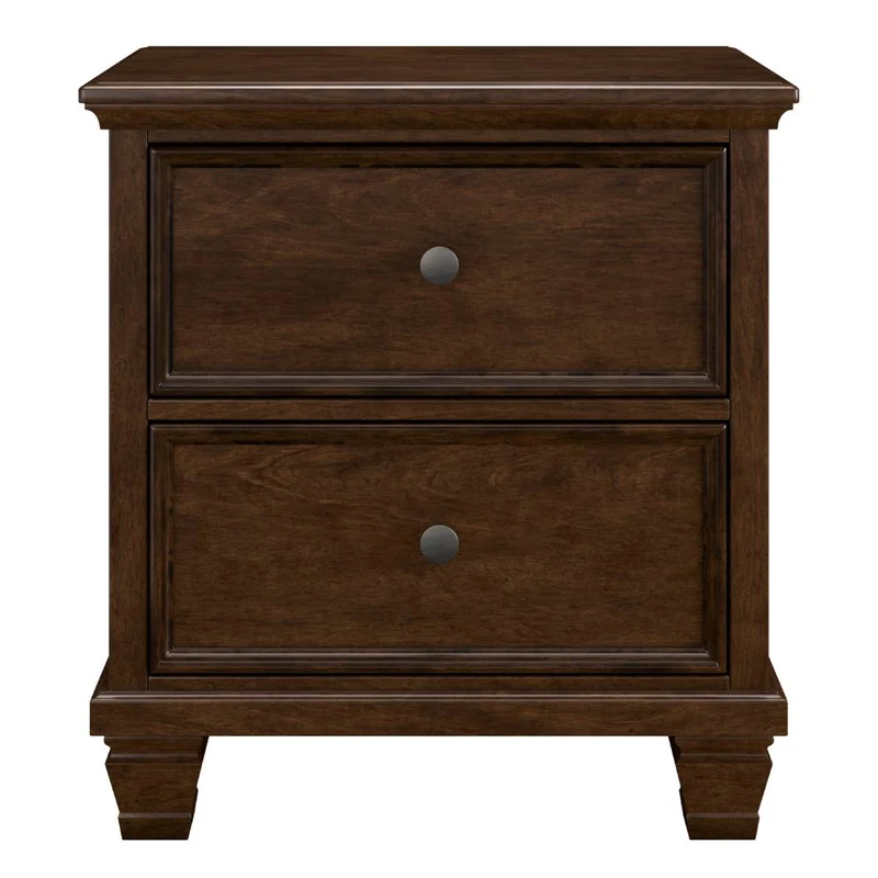Table de chevet à 2 tiroirs en bois/placage brun foncé - Danabrin