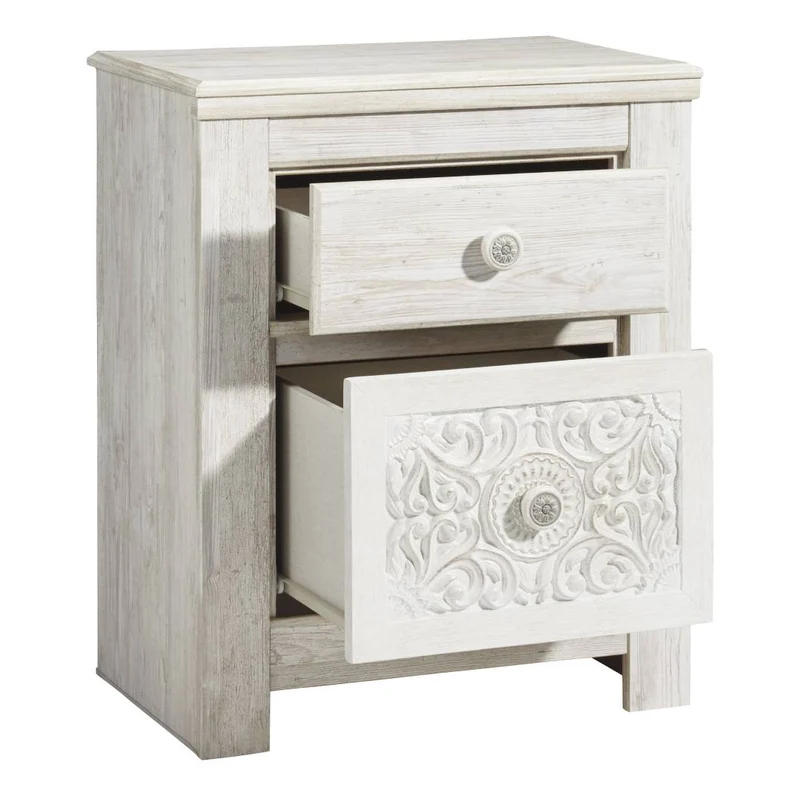 Table de chevet à 2 tiroirs en bois/MDF blanc usé - Paxberry