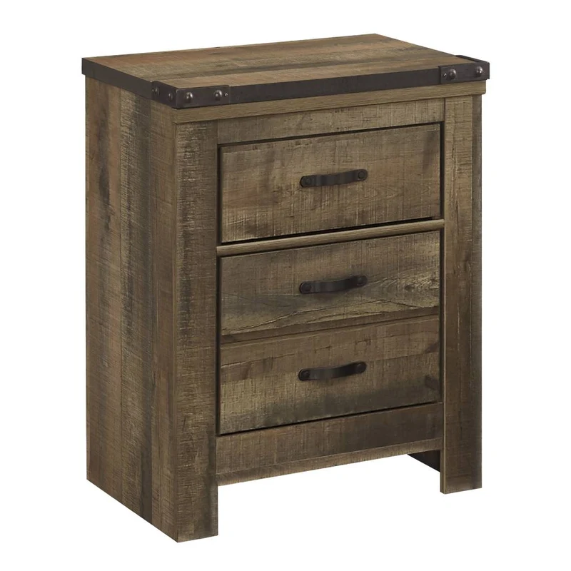 Table de chevet à 2 tiroirs en bois/placage brun - Trinell