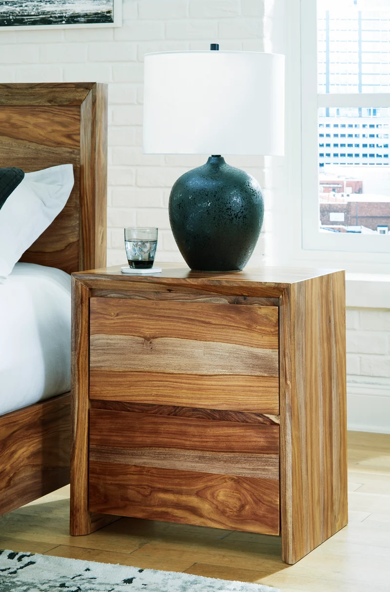 Table de chevet à 2 tiroirs en bois/MDF brun naturel - Dressonni