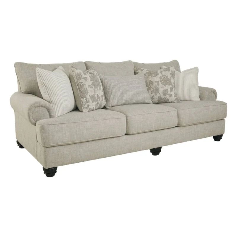 Sofa en tissu beige pâle avec coussins - Asanti