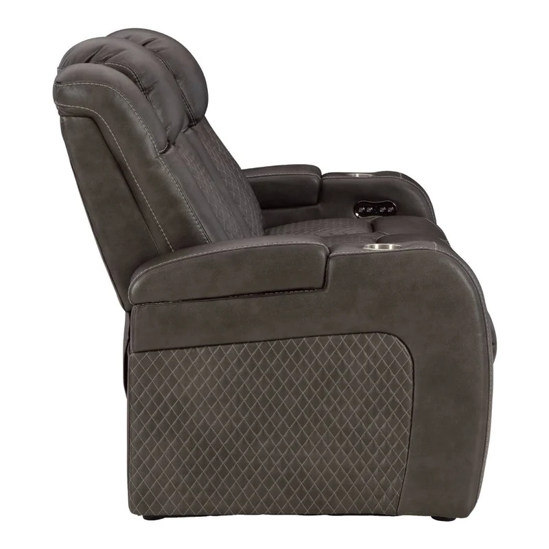 Sofa inclinable motorisé aspect cuir gris foncé avec table centrale rabattable - Mountainous
