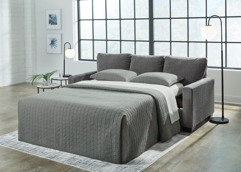 Sofa-lit en tissu gris étain avec matelas 3 grandeurs - Rannis
