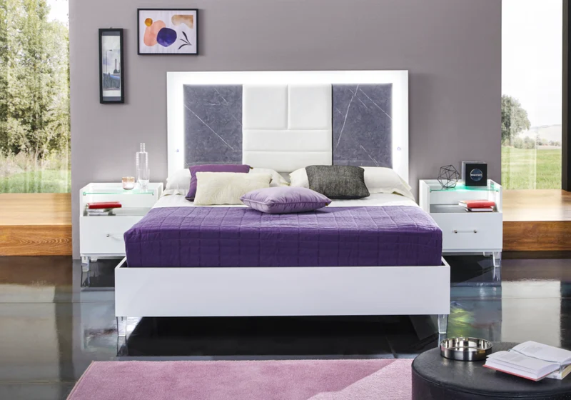 Chambre complète marbre gris capitonnée – CRISTAL