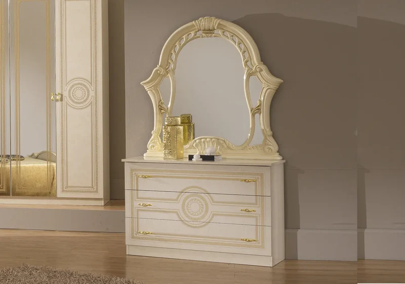 Chambre complète capitonnée laquée beige LOIS