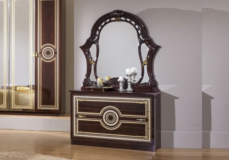 Chambre complète capitonnée laquée acajou LOIS