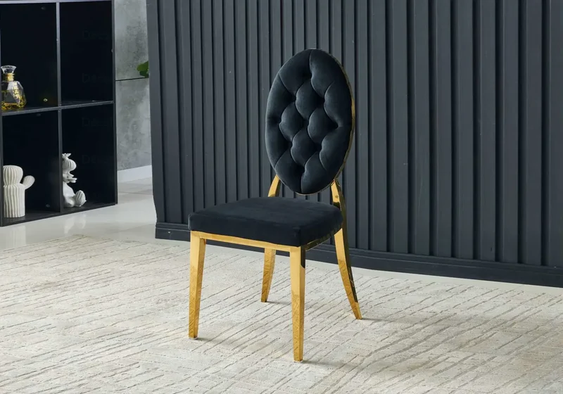Chaise médaillon capitonnée velours noir doré - Neo x4