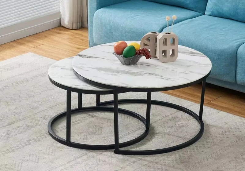 Tables gigognes noires marbre blanc - Orea