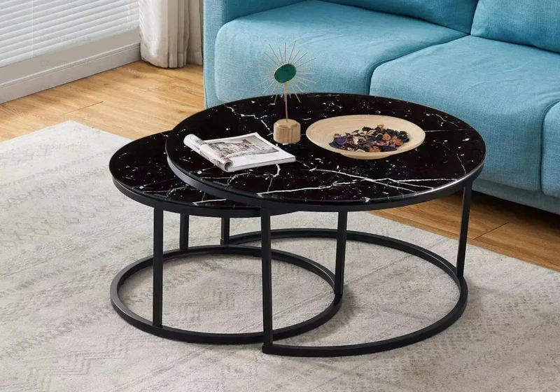 Tables gigognes noires marbre noir - Orea