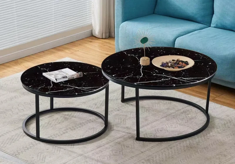 Tables gigognes noires marbre noir - Orea