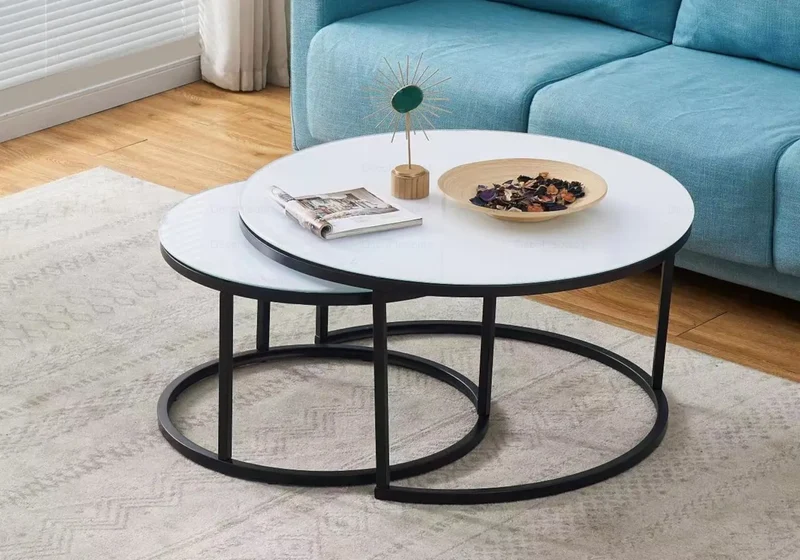Tables gigognes noires verre blanc - Orea