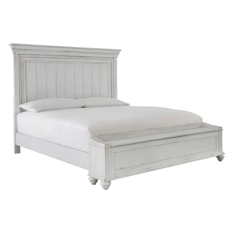 Lit complet en bois/placage blanc avec rangement Grand - Kanwyn