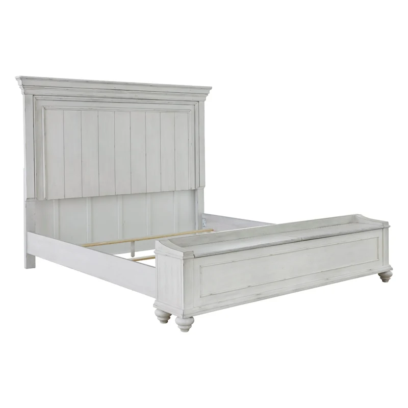 Lit complet en bois/placage blanc avec rangement Grand - Kanwyn