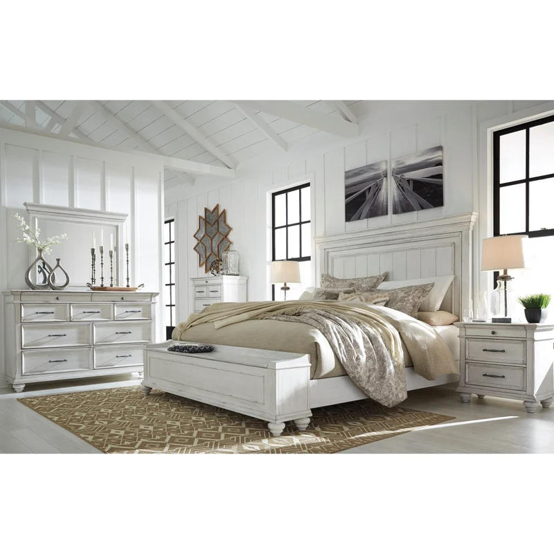 Lit complet en bois/placage blanc avec rangement Grand - Kanwyn