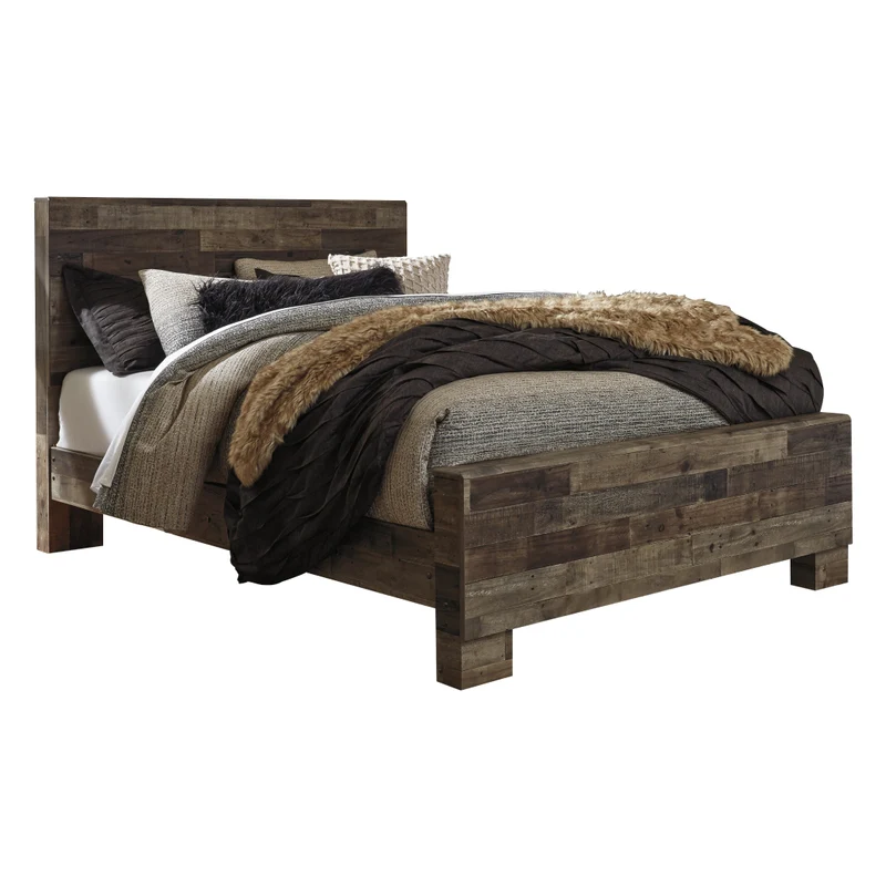 Lit complet en bois/placage multi gris Grand - Derekson