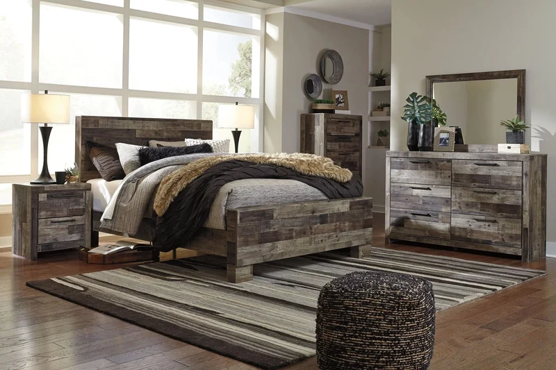 Lit complet en bois/placage multi gris Grand - Derekson