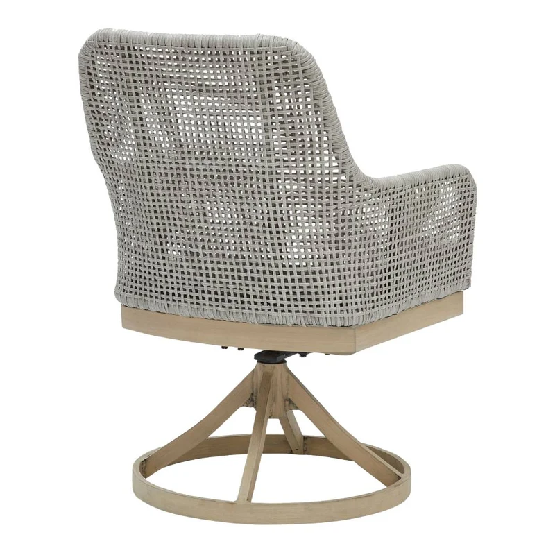 Ensemble de 2 chaises pivotantes extérieures en tissu Nuvella et en osier gris pale - Seton Creek