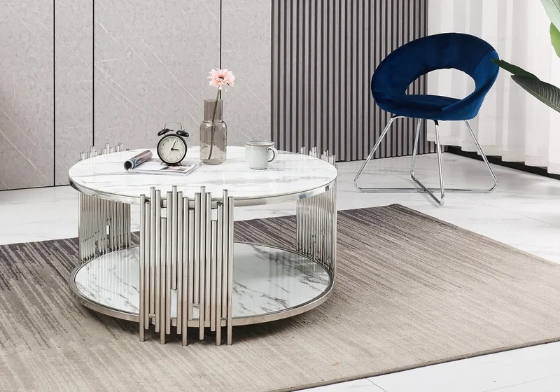 Table basse ronde marbre blanc - Eve