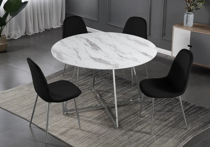 Table ronde marbre blanc pieds argent - Gina