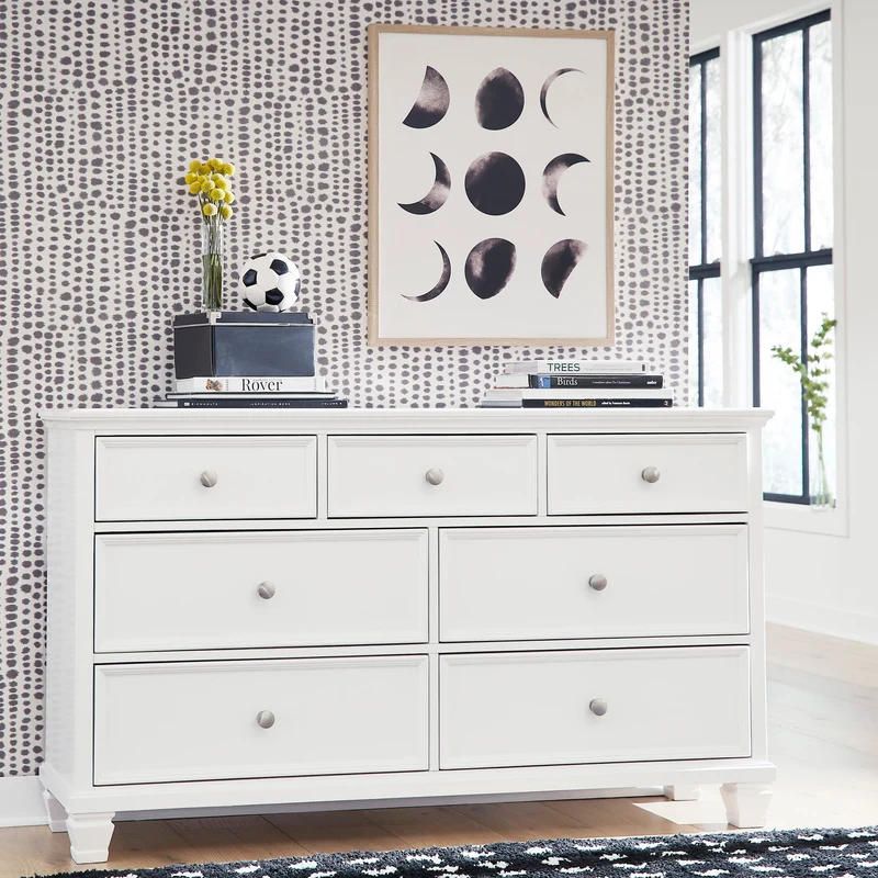 Bureau à 7 tiroirs en bois/MDF blanc - Fortman