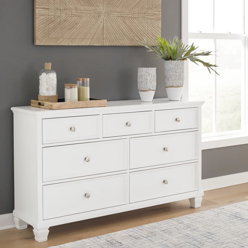 Bureau à 7 tiroirs en bois/MDF blanc - Fortman