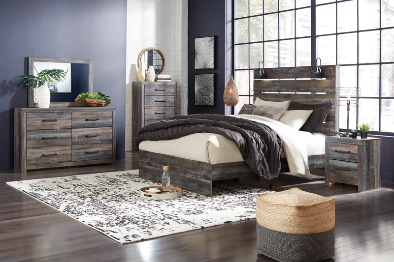 Bureau à 6 tiroirs en bois/MDF multi gris - Drystan