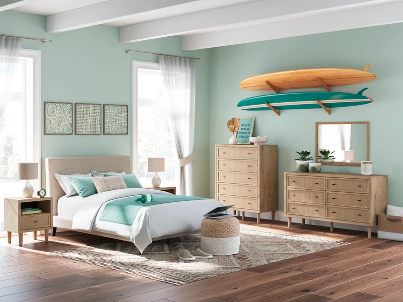 Bureau à 6 tiroirs en bois/placage beige - Cielden