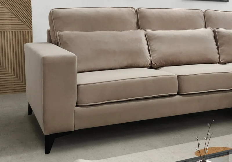 Canapé angle velours beige - Saly