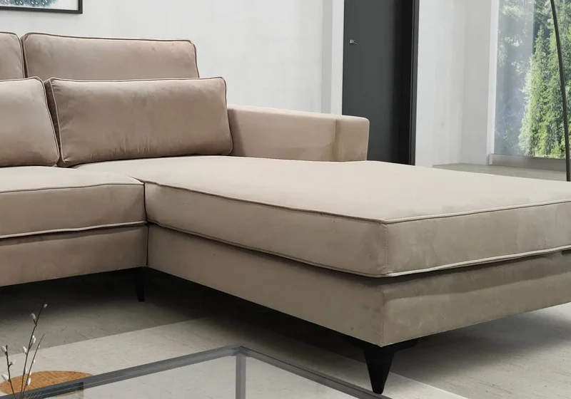 Canapé angle velours beige - Saly