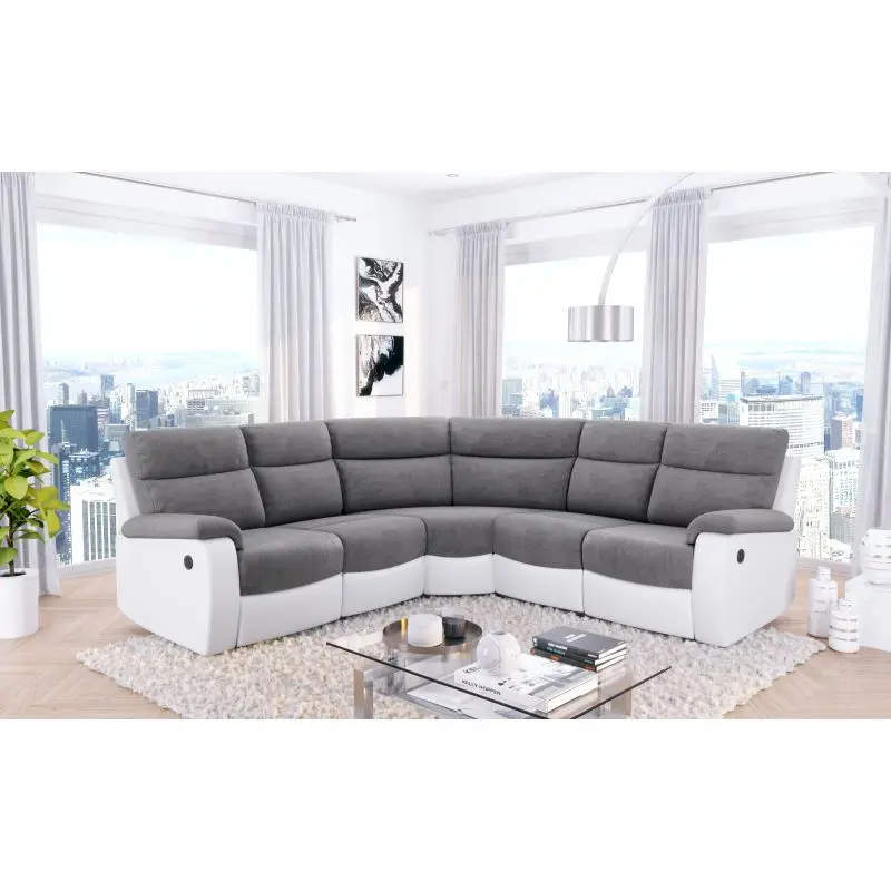 Canapé d'angle relax électrique blanc et gris - Oscar