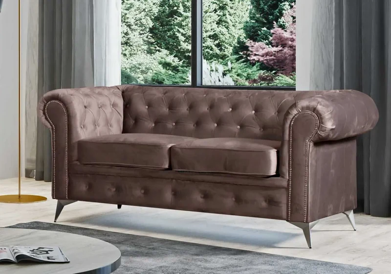 Canapé Chesterfield velours moka - Hugo
