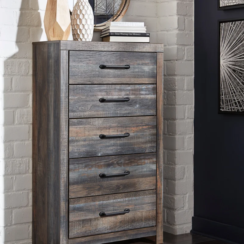 Commode à 5 tiroirs en bois/MDF multi gris - Drystan