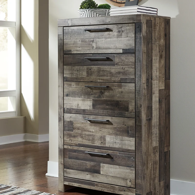 Commode à 5 tiroirs en bois/placage multi gris - Derekson