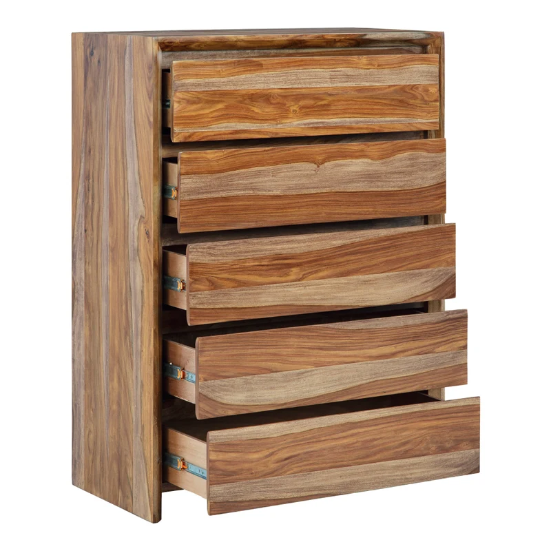 Commode à 5 tiroirs en bois/MDF brun naturel - Dressonni