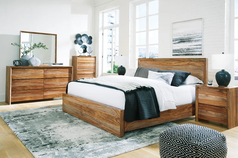 Commode à 5 tiroirs en bois/MDF brun naturel - Dressonni