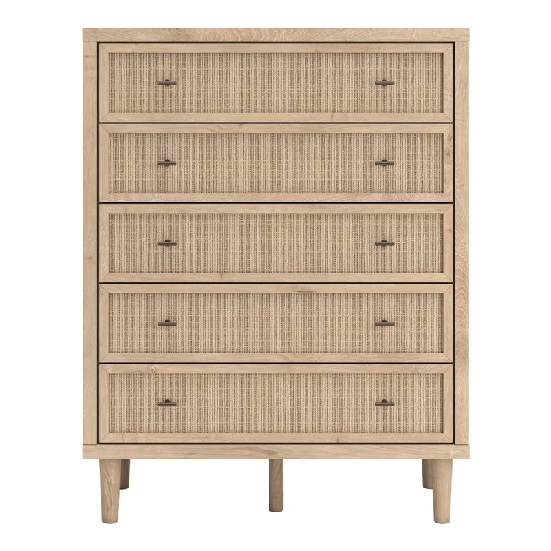 Commode à 5 tiroirs en bois/placage beige - Cielden