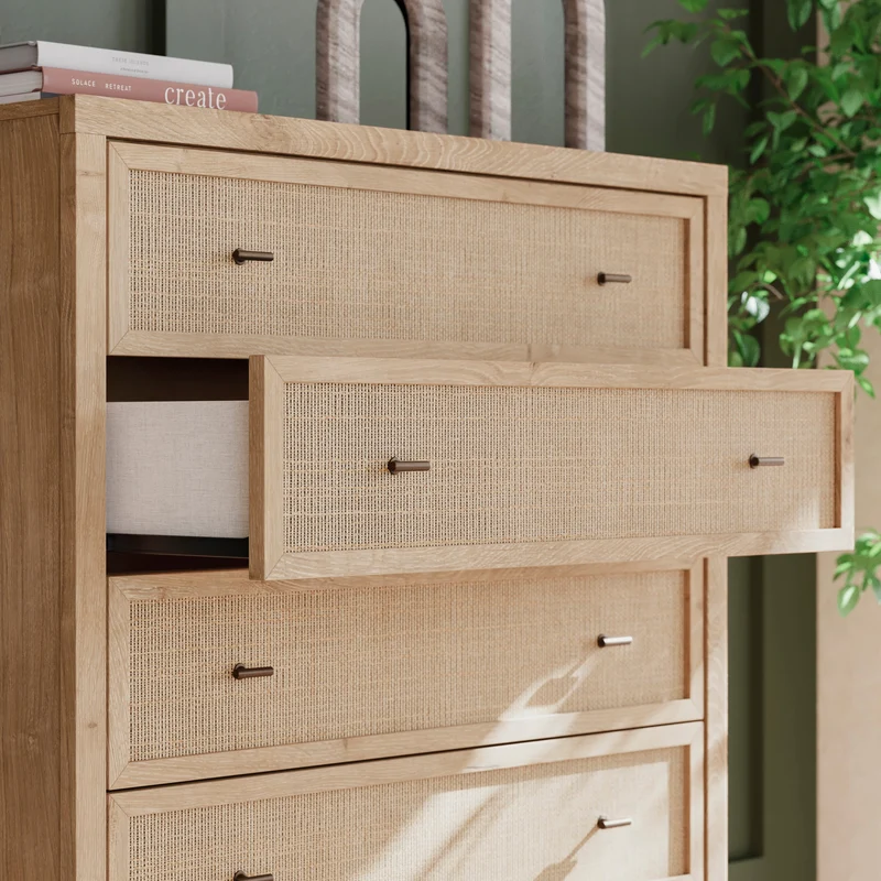 Commode à 5 tiroirs en bois/placage beige - Cielden