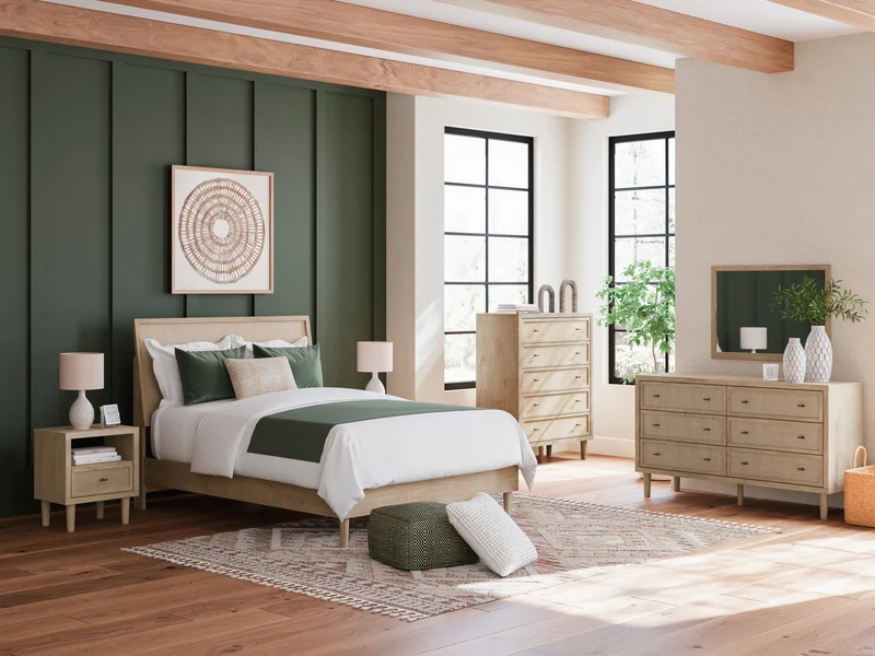 Commode à 5 tiroirs en bois/placage beige - Cielden