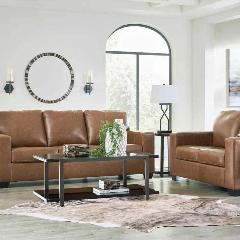 Sofa-lit en cuir brun caramel avec matelas 60 po - Bolsena