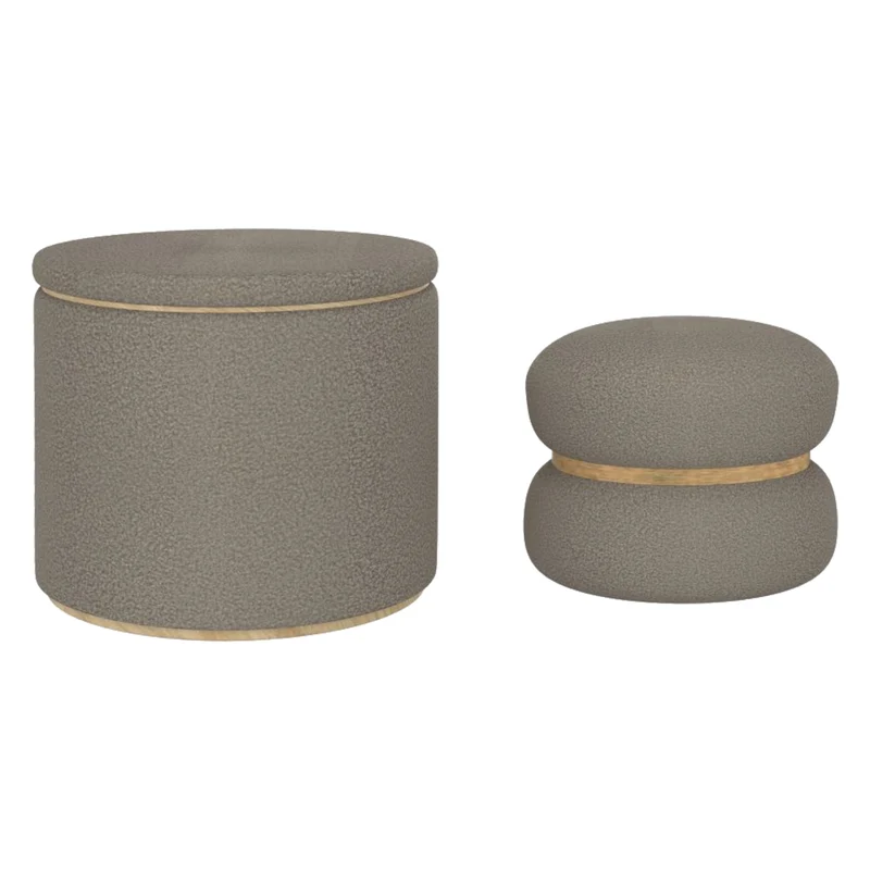 Ensemble de 2 poufs en tissu gris - Cecily
