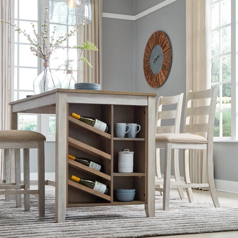 Table de salle à manger style bistro en bois bicolore avec rangement - Skempton