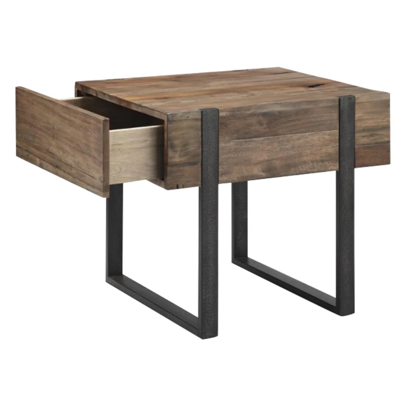 Table de bout en bois/placage brun rustique avec 1 tiroir - Prescott