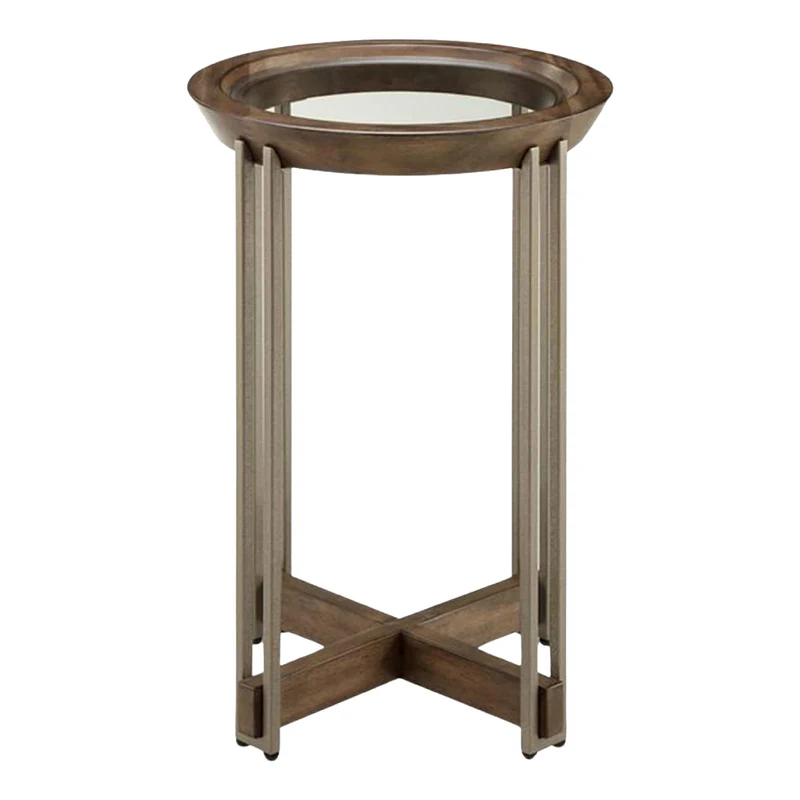 Table d'appoint en verre et placage de noyer - Elora