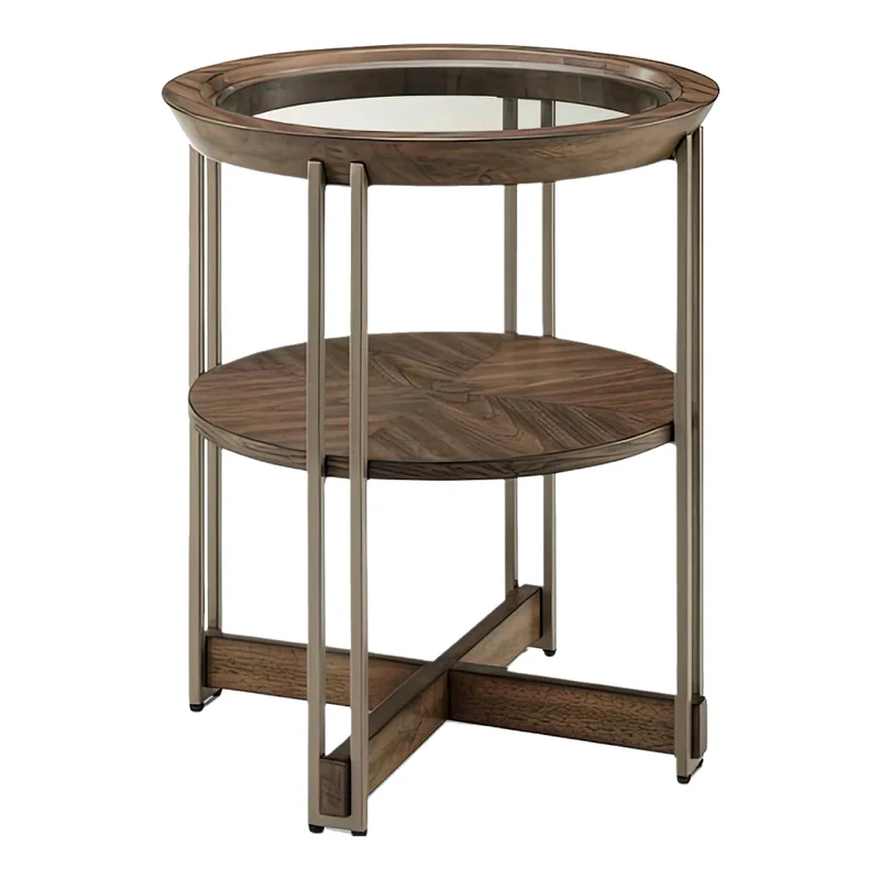 Table de bout en verre et placage de noyer - Elora