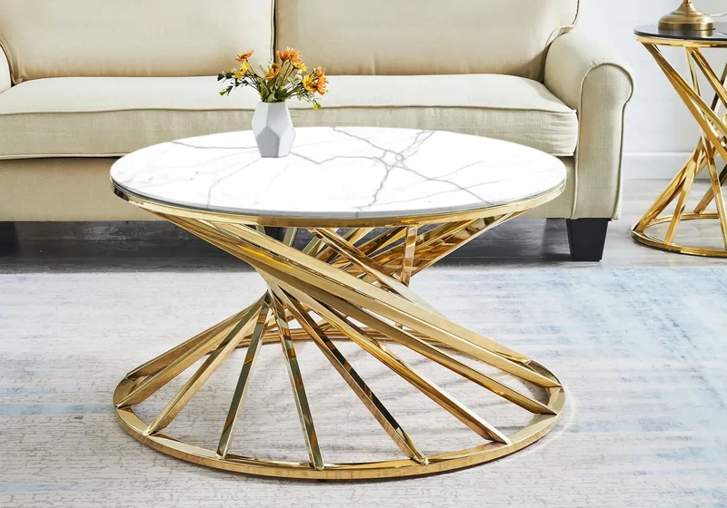 Table basse ronde marbre blanc doré - Ruby