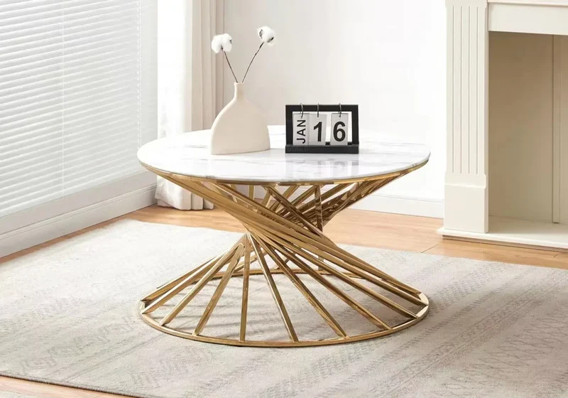 Table basse ronde marbre blanc doré - Ruby