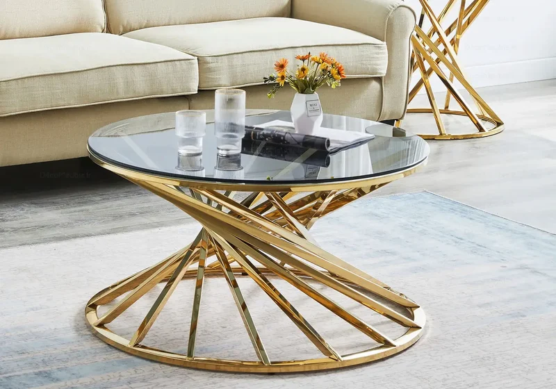 Table basse ronde marbre blanc doré - Ruby
